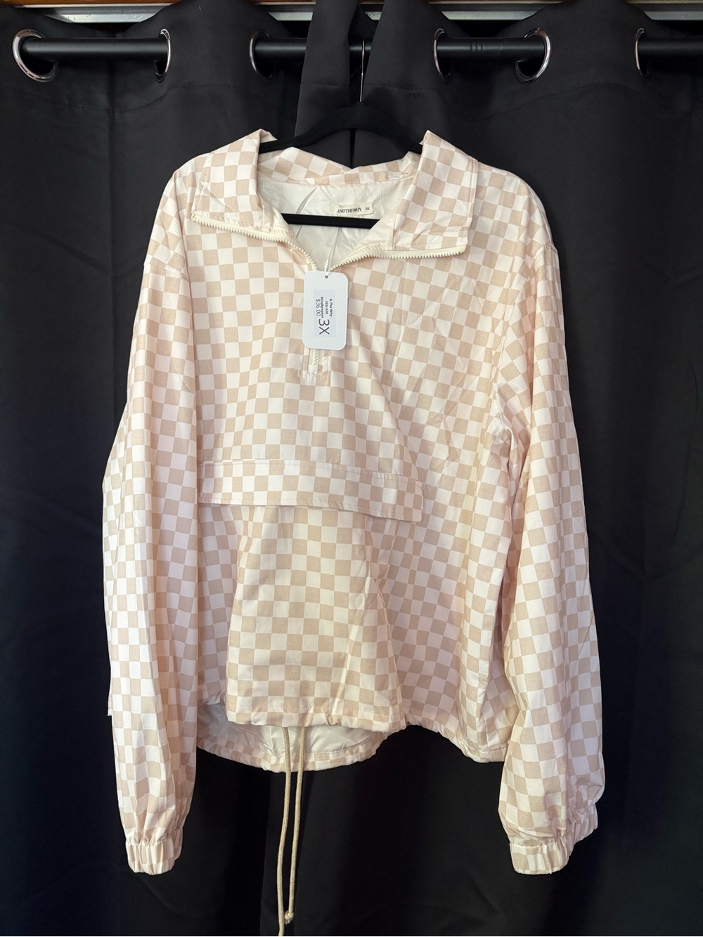 Checkered Half-Zip Pullover - Cream & Off White